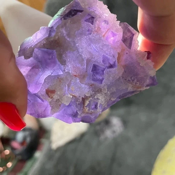 SUGAR CALCITE COATED RAINBOW FLUORITE- 3” STUNNING GREEN, BLUE PURPLE- GEMSTONE